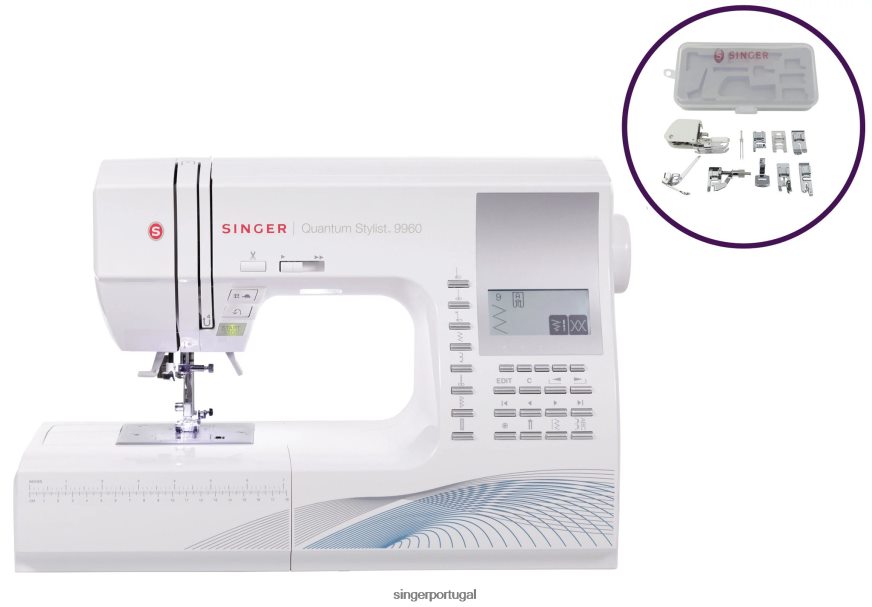 costurar espaçoso conjunto de máquina de costura quantum stylist 9960 e kit de calcador DB262X2 SINGER máquinas